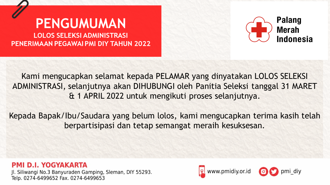 Pengumuman Lolos Seleksi Administrasi