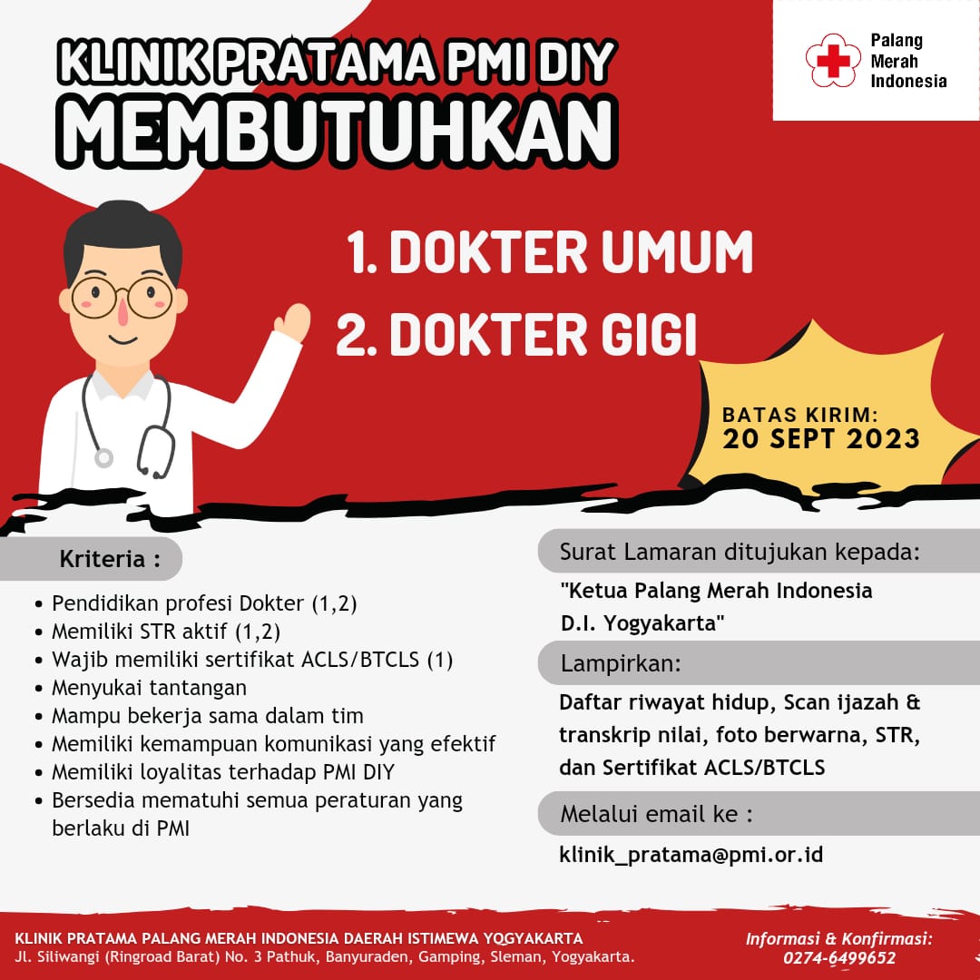 Yuk, Daftar! PMI Cimahi Membuka Lowongan untuk Tenaga Kesehatan Dokter